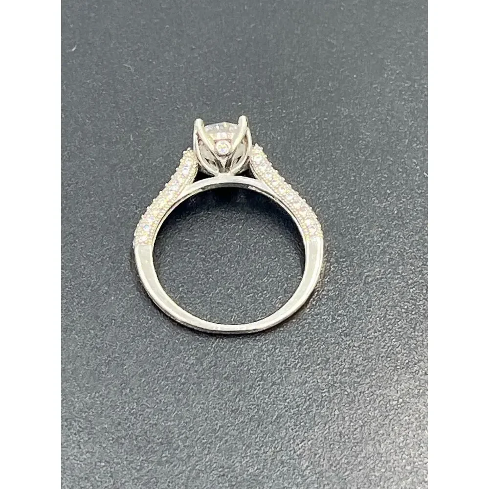 925 Sterling Silver Cathedral Solitaire Ring‎ 7mm Round CZ Pavé Accents Size 8